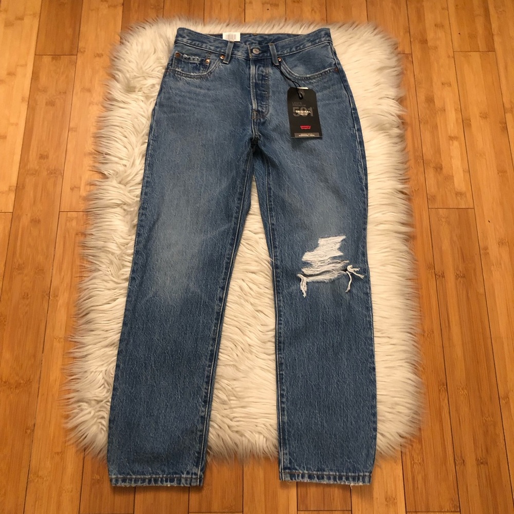 Levi’s 501 Original High Rise Straight Leg Cropped Blue Denim Premium Jeans 26